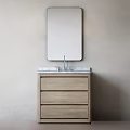 Modern Twin Bathroom Vanity Design With Marble Countertops Rectangular Mirrors And Wooden Cabinets