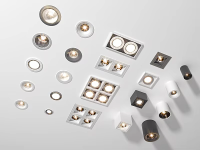 Different Types of Stylish Downlights and Spotlights with Modern Designs for Home Ceiling 3d model