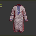 Traditional White Robe With Blue Geometric Patterns And Decorative Neckline Cuffs