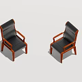 Two Modern Office Chairs with Black Leather Seats Wooden Armrests and Brown Legs