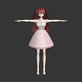 3D Character Model Of Red Haired Girl In Pink Dress With Arms Outstretched