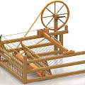 Traditional Wooden Industrial Equipment With Large Wheel And Weaving Frame Structure