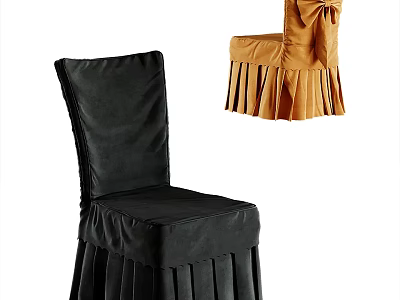 Black and Brown Dining Chairs Featuring Pleated Skirt and Bow Decorative Accents 3d model
