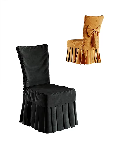 Black and Brown Dining Chairs Featuring Pleated Skirt and Bow Decorative Accents 3d model