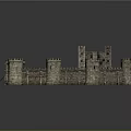 Detailed Cartoon Castle Scene With Stone Towers Medieval Style And Gate Entrance