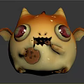 Cute Small Horned Creature With Orange Yellow Body Big Red Eyes Eating Cookie And Crumbs