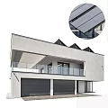 Modern Detached Villa Exterior With Solar Panels Large Glass Windows And Balcony