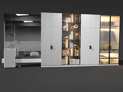 Modern Wardrobe Interior Design With Glass Doors Lighting And Storage Shelves 3d model