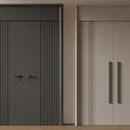 Modern Interior Double Doors Design With Dark Gray Vertical Strips And Light Beige Long Handles