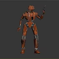 Sci Fi Red Robot Character Standing On Textured Platform Holding Gun In Action Pose 3d model