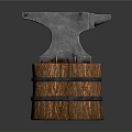 Vintage Metal Anvil For Blacksmith Craft Placed On Wooden Barrel Stand