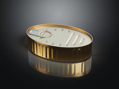 Golden Metal Food Can With Pull Tab Design And Reflective Surface 3d model