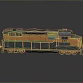 3D Rendered Orange And Black Train Locomotive With Reflective Surface On Gray Background