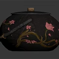 Traditional Handcrafted Black Tea Pot With Cherry Blossom Patterns Wooden Lid And Handle