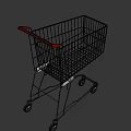 Metal Shopping Cart With Red Handle Four Rolling Wheels And Metal Frame