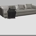 Modern Light Colored Three Seater Sofa With Cushions And Throw Blanket 3d model