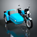 Vintage Black Motorcycle With Blue Sidecar on Shiny Surface Classic Design