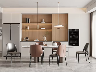 Restaurant Sideboard Refrigerator Dining Table and Chair Chandelier Jewelry Ornaments 3d model