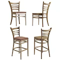 Wooden Bar Stools With Brown Seat And Backrest In Tall Design Displayed From Different Angles