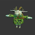 Cartoon Goat With Brown Horns Glasses Green Coat Scarf Backpack Open Arms On Dark Background