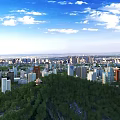 Aerial View Urban Planning With High Rise Buildings Green Areas Blue Sky And White Clouds