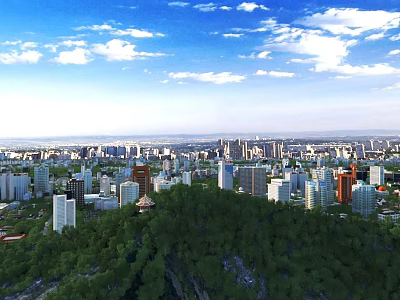 Aerial View Urban Planning With High Rise Buildings Green Areas Blue Sky And White Clouds 3d model