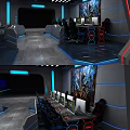 Modern Cyber Cafe Interior With Gaming Computers Multiple Monitors Comfortable Seats And LED Lighting 3d model