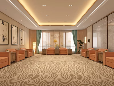 New Chinese-style Meeting Room Negotiation Room Meeting Room Single Sofa Decorative Painting Combination Chinese-style Screen Partition 3d model