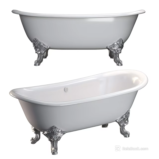 Elegant White Freestanding Bathtub With Ornate Silver Feet For Bathroom 3d model 