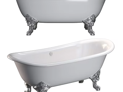 Elegant White Freestanding Bathtub With Ornate Silver Feet For Bathroom 3d model