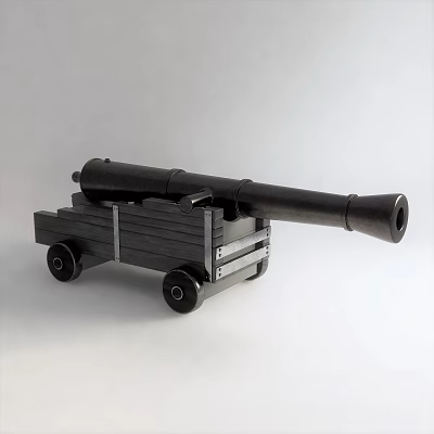 Black Wooden Cannon Model Decorative Ornament Set With Wheels For Home Decor 3d model