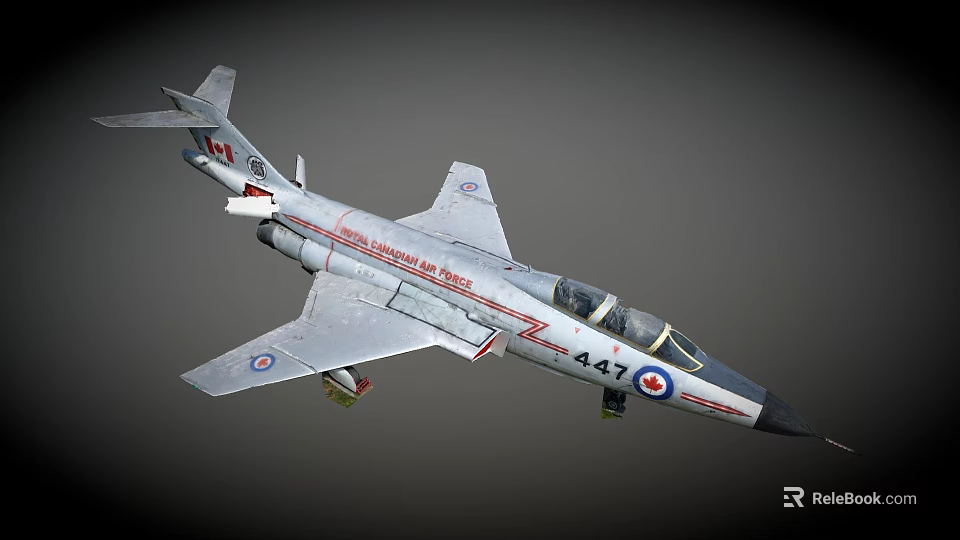 Royal Canadian Air Force Two Seat Fighter Jet 447 Gray Red Stripes Military Aircraft 3d model 