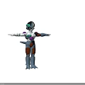 3D Biomechanical Robot Character With Purple White Orange Armor And Extended Arms