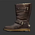 Brown Leather Boots With Straps Buckles Fleece Lining And Yellow Soles For Daily Life