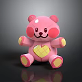 Pink Cartoon Teddy Bear Toy With Yellow Heart Belly And Paws On Black Background