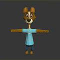 Geometric 3D Cartoon Dog Model Wearing Blue T Shirt And Brown Ears On Gray Background
