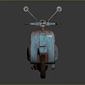 Vintage Light Blue Rusted Scooter With Rearview Mirrors And Classic Design