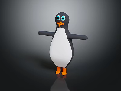 Cute 3D Cartoon Penguin Character With Big Blue Eyes And Orange Feet 3d model