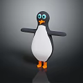 Cute 3D Cartoon Penguin Character With Big Blue Eyes And Orange Feet