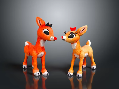 Cute Plush Reindeer Toys Orange Light Orange With Big Eyes Red Bow 3d model