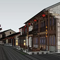 Ancient Commercial Street with Traditional Architecture Red Lanterns and Crowded Pedestrians Shops and Antique Ambiance