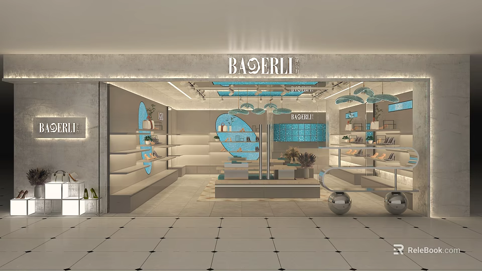 BAOERLII Shopping Mall Counter Modern Design With Display Shelves Product Display And Blue Accents 3d model 