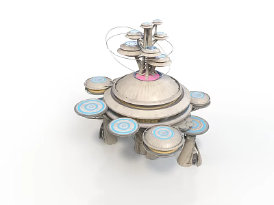 Futuristic Architecture Design With Central Tower And Multi tiered Circular Platforms 3d model