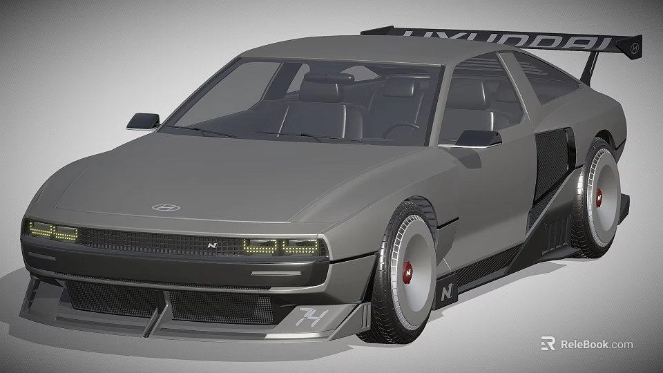 Hyundai N Performance Grey Coupe With Aerodynamic Body Kit LED Headlights And Red Accented Wheels 3d model 