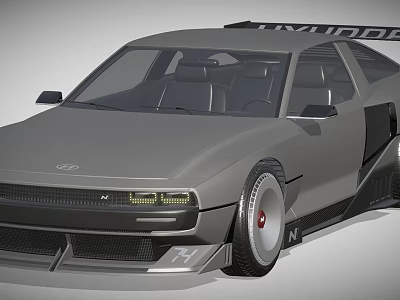 Hyundai N Performance Grey Coupe With Aerodynamic Body Kit LED Headlights And Red Accented Wheels 3d model