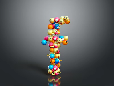 Colorful Emojis Forming Letter F In Vibrant 3D Creative Design 3d model