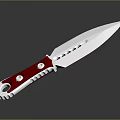 Tactical Weapon Knife With Red Handle Silver Blade Metal Rivets And Holes