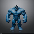 Blue Muscular Humanoid Figure Standing Pose Against Gray Gradient Background With Black Reflective Floor