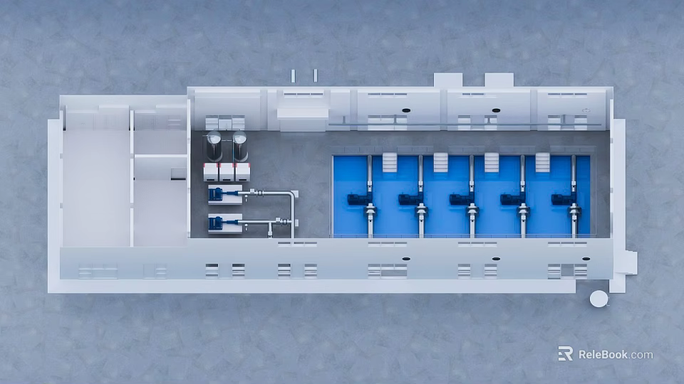 Industrial Equipment Automated Production Line Featuring Mechanical Arms And Control Panels 3d model 