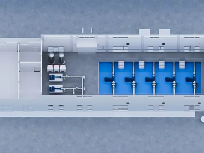 Industrial Equipment Automated Production Line Featuring Mechanical Arms And Control Panels 3d model